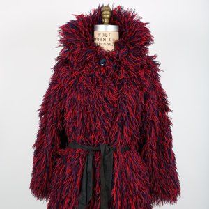 70s Vintage Navy Blue & Red Shaggy Coat Jacket Designer Made in France